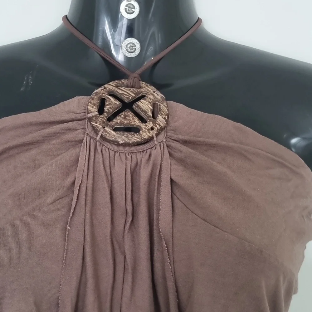 River Island, brown halter neck top, stretchy material, size 10 - Picture 2 of 7